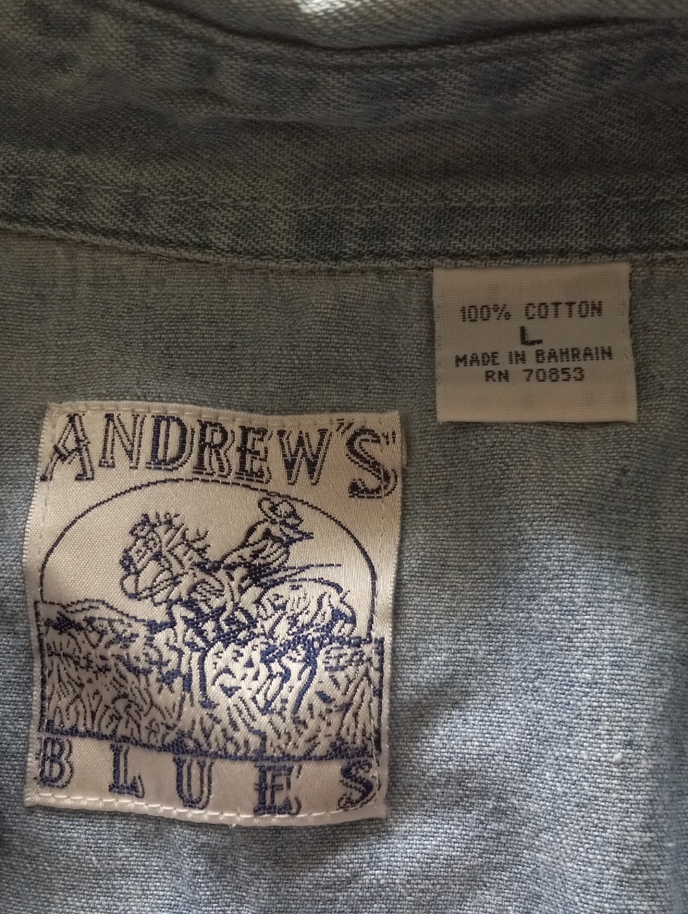 Vtg Andrews Blues Cotton Sleeveless Denim Shirt Size L - Picture 5 of 5